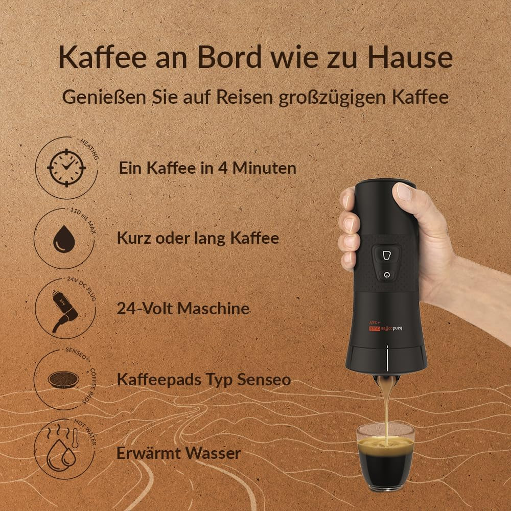 Handpresso - Håndkaffevogn 21010 | Espressomaskine med Senseo kapsler til lastbiler 24V | 24V lastbil espressomaskine, rejsekapsel espressomaskine | 24V lastbil espressomaskine til rejser