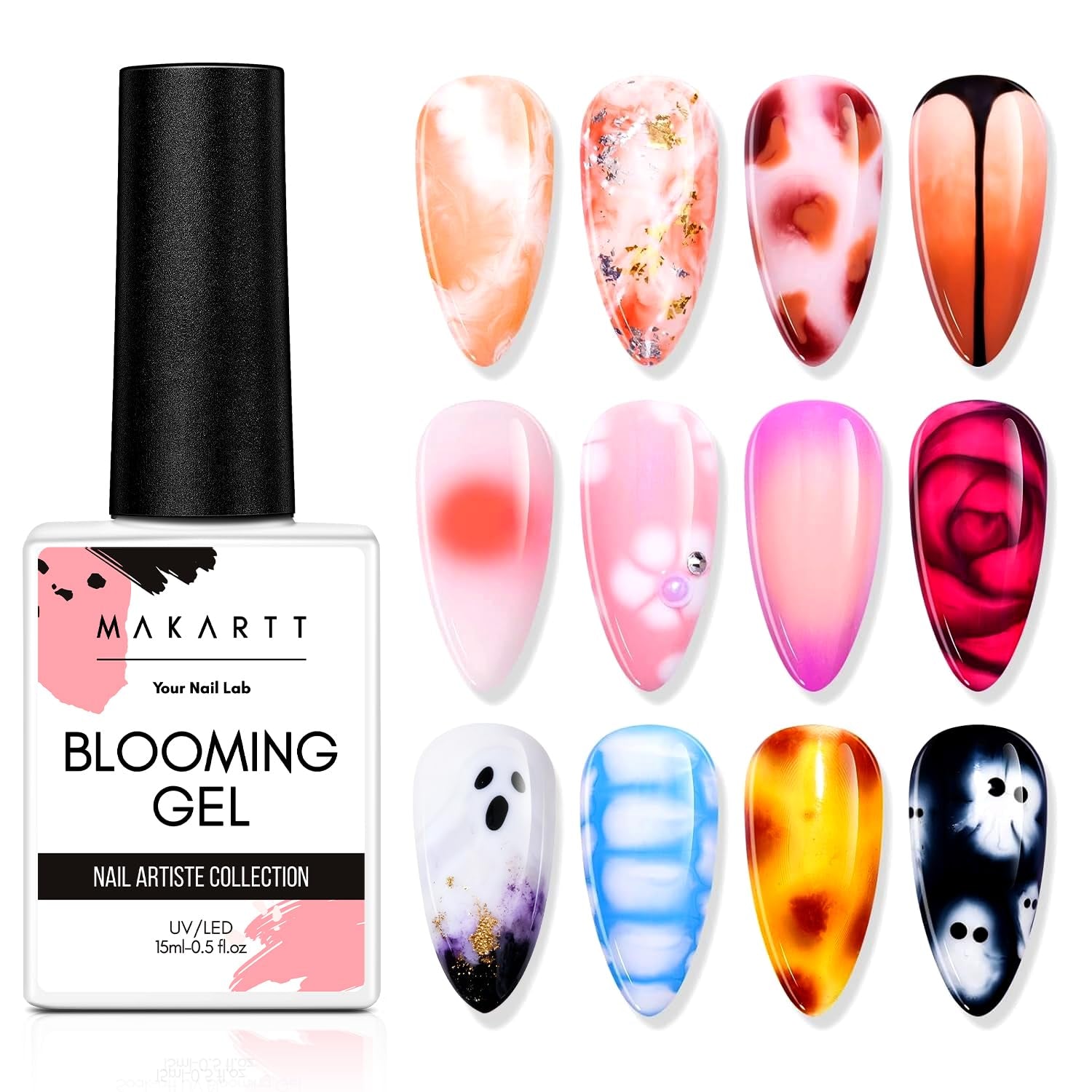 Makartt Blooming Gel-neglelak - 15ml Blooming Gel-neglelakforlænger med marmorfarve, gelmaling, gør-det-selv-manicure-negledesign, blomster, dyr, akvarel, magisk manikyrsæt