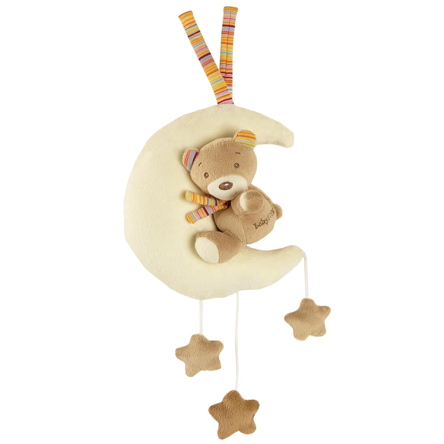 Fehn baby elefant spilledåse i månen - broderi "Glow-in-the-dark" med sangen "The moon has risen" - plys legetøj til at hjælpe dig med at falde i søvn - legetøj til børn på farten og derhjemme - fra 0+ måneder Bebe Naty Shop Teddy in the Moon
