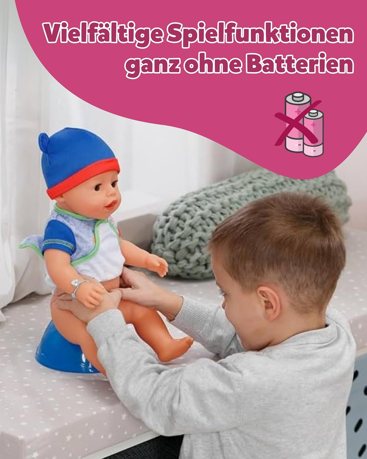 BABY Born Jonas - babydukke 43 cm - 10 funktioner inklusive tilbehør og madras - Fungerer fuldt ud uden batterier - Velegnet til børn fra 3 år og derover