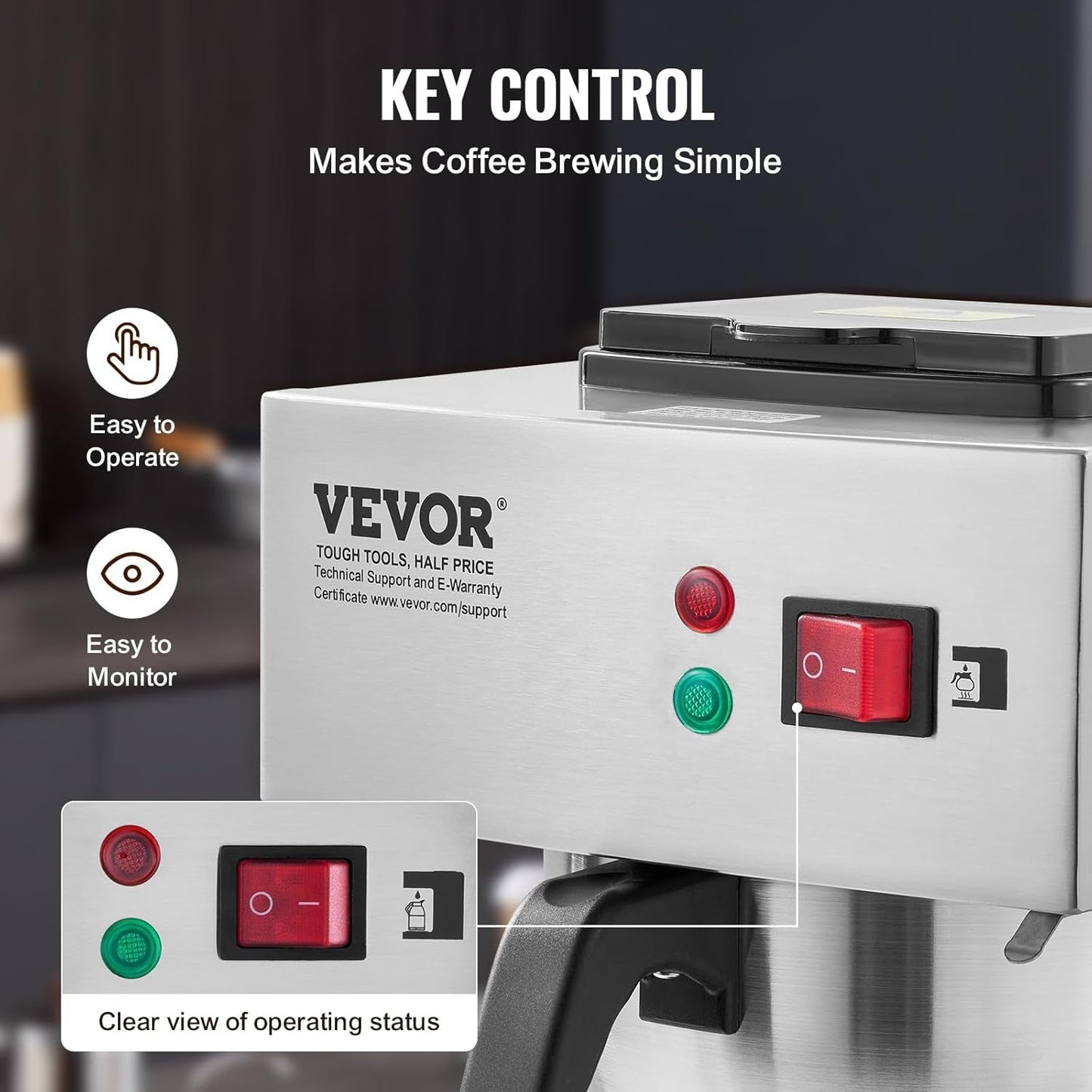 VEVOR kommerciel espressomaskine med 12 kopper filter med 3 glaskander og 3 varmeplader Espressomaskine i rustfrit stål med automatisk vandforsyning til restaurantkontorkaffe