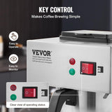 VEVOR kommerciel espressomaskine med 12 kopper filter med 3 glaskander og 3 varmeplader Espressomaskine i rustfrit stål med automatisk vandforsyning til restaurantkontorkaffe