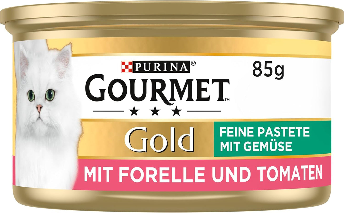 Fin Pate Gourmet Gold med grøntsager, våd kattefoder med ørred og tomat, pakke med 12 (12 x 85 g)