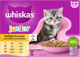 WHISKAS Junior vådfoderposer, multipakke, udvalg af fjerkrækød i gelé, 12 x 85 g