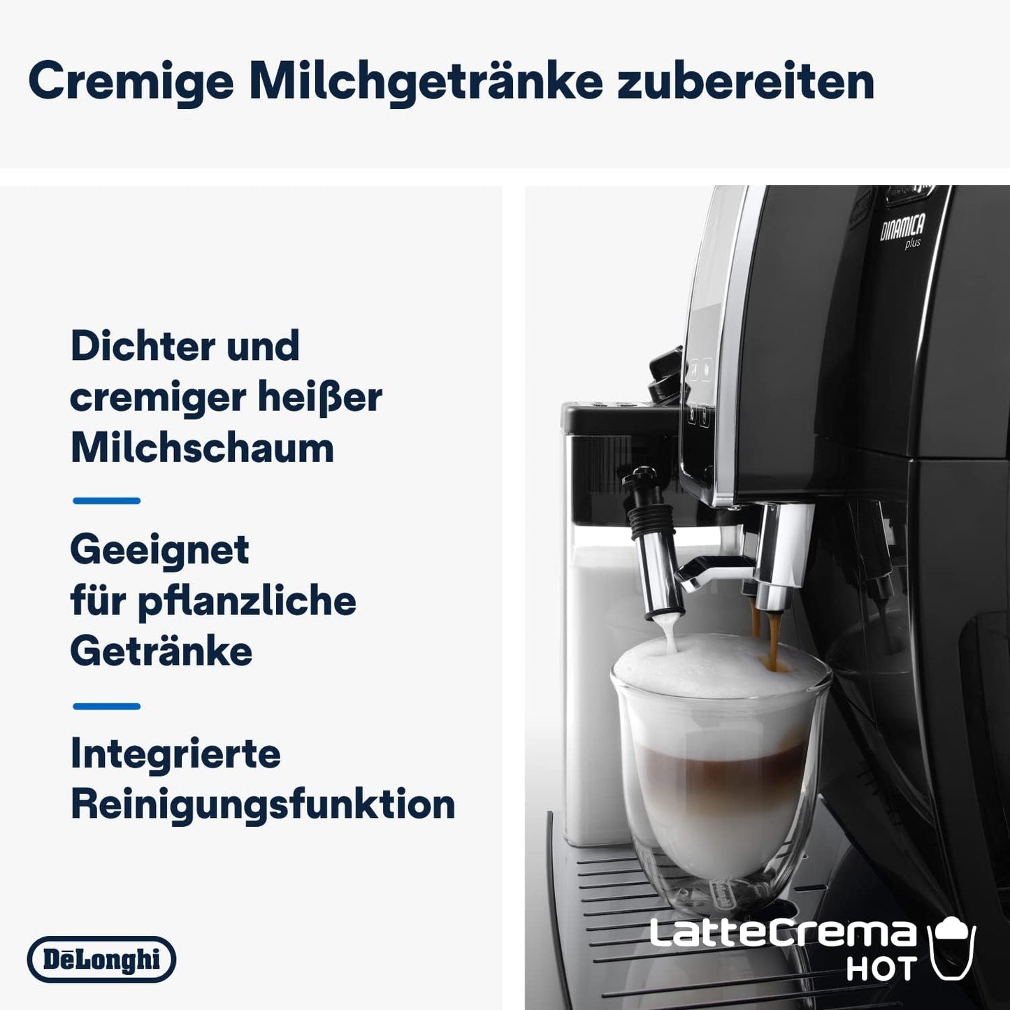 De'Longhi Dinamica Plus ECAM 370.70.B Fuldautomatisk espressomaskine med LatteCrema mælke-, cappuccino- og espressosystem, 3,5 tommer TFT farveberøringsskærm og appkontrol, kaffefunktion, sort
