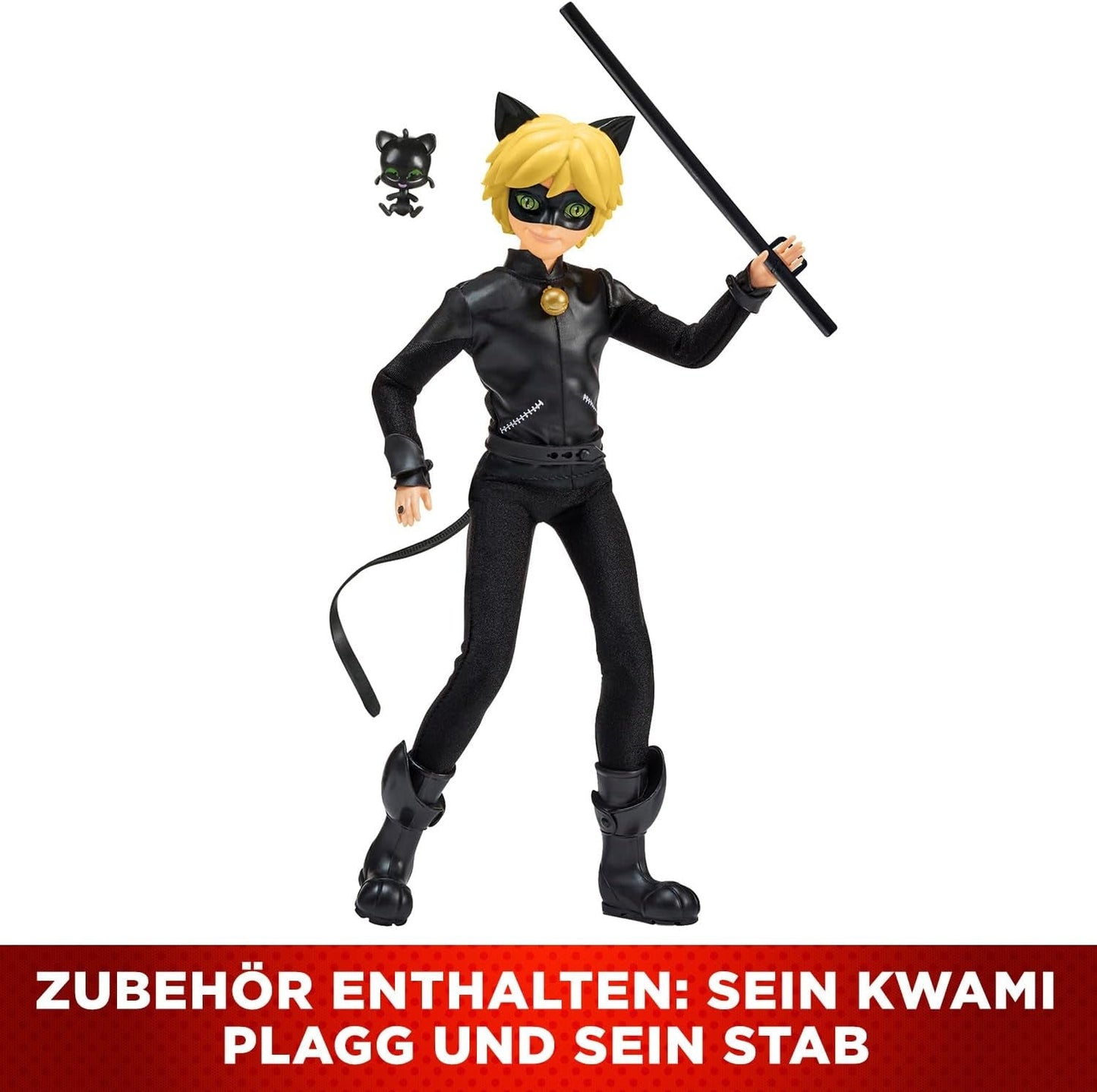 BANDAI - Miraculous Mariehøne - 26 cm Mannequin Doll - Motan Noir - Officielt licenseret Miraculous - Motan Noir Artikuleret Dukke - Legetøj fra 4 år og opefter - P50002