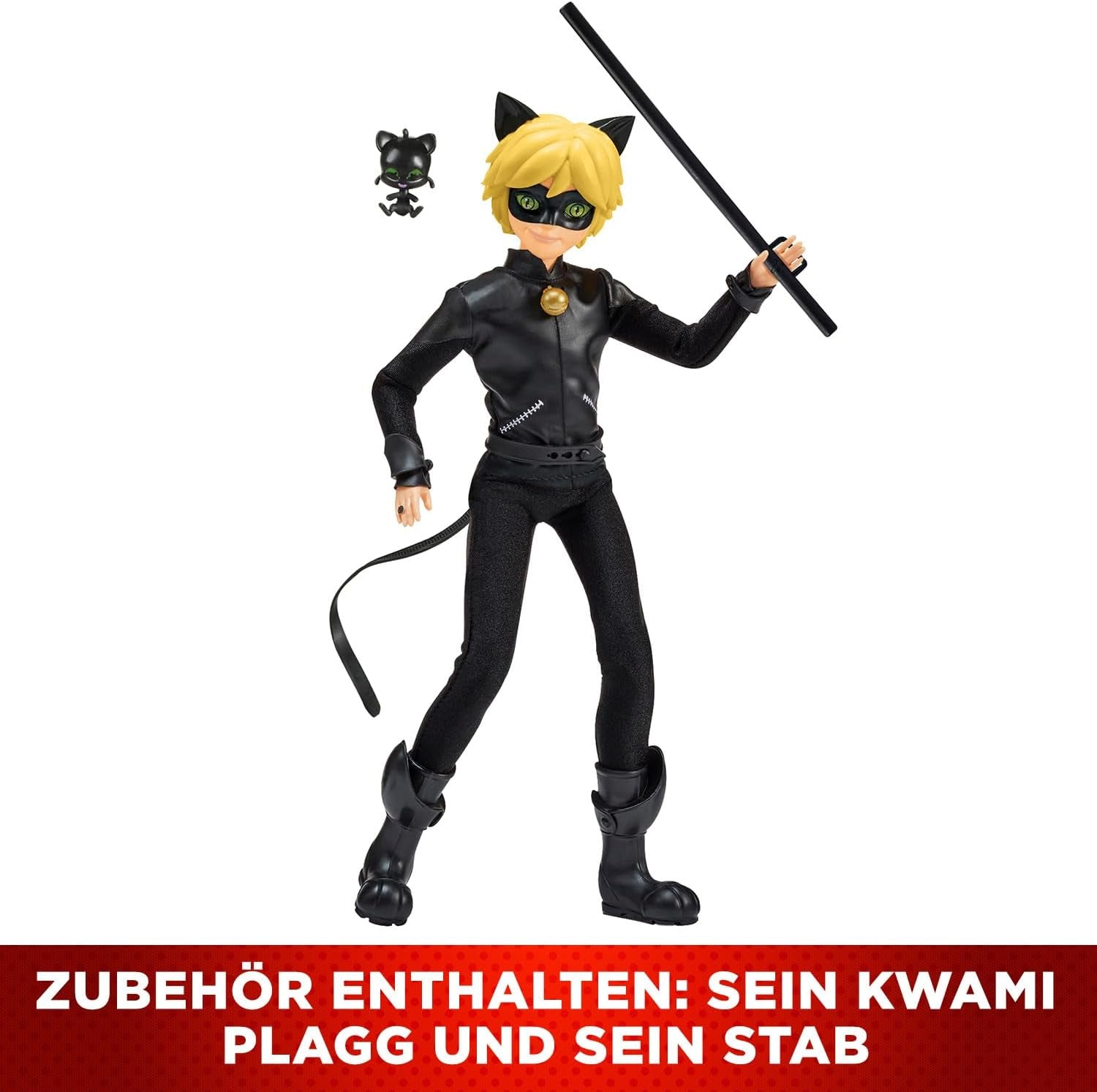BANDAI - Miraculous Mariehøne - 26 cm Mannequin Doll - Motan Noir - Officielt licenseret Miraculous - Motan Noir Artikuleret Dukke - Legetøj fra 4 år og opefter - P50002