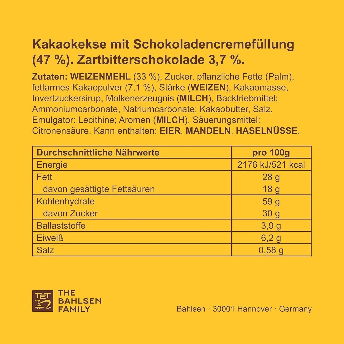 Sprøde småkager med kakao og mørk chokoladecreme, pakke med 14, til opbevaring eller salg (14 x 190 g)