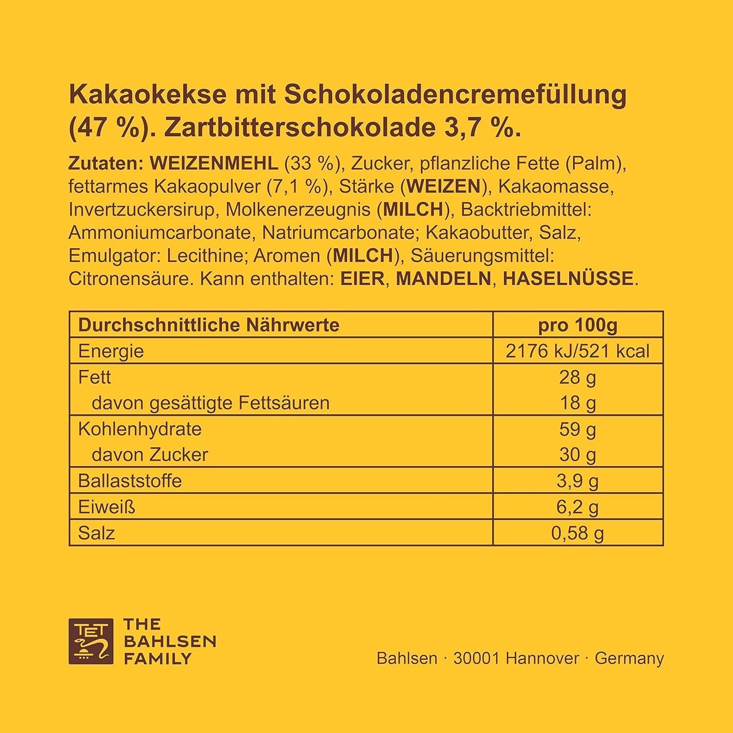 Sprøde småkager med kakao og mørk chokoladecreme, pakke med 14, til opbevaring eller salg (14 x 190 g)