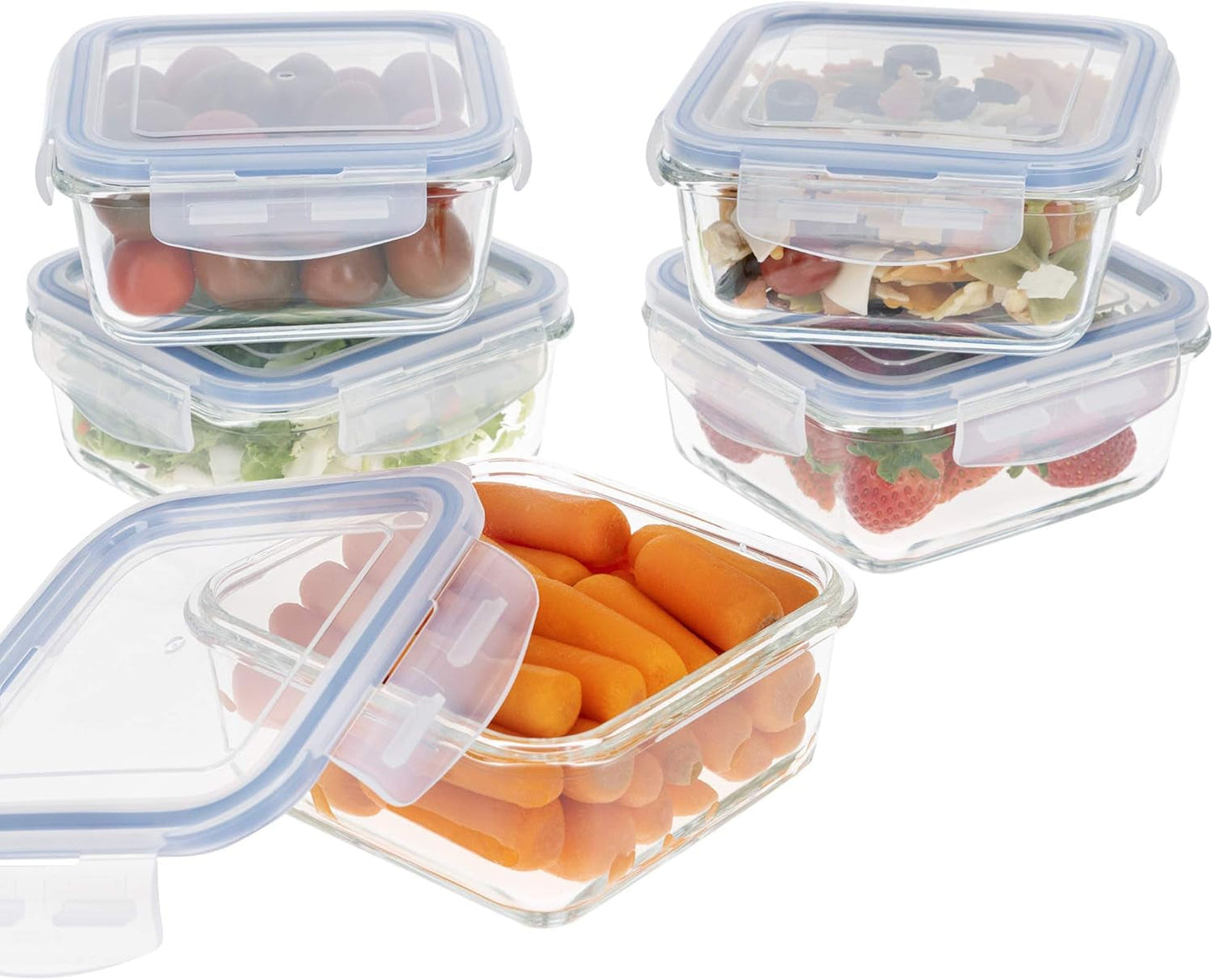 Max Home 8-pak glas lufttætte beholdere Mikroovn glas madkasse Genlukkelige madbeholdere 550 ml klare låg madbeholdere (16538) madopbevaringsbokse Naty Shop