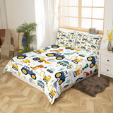 Jungen Cartoon Car Sengetøj Sæt 135X200,Kinder Bau Fahrzeuge Tröster Abdeckung Für Kind Kleinkind Teens,Dinosaurier Bettbezug,Traktor Maschinerie Bagger Bettdecke Abdeckung,Lkw Autos Bettdecke Naty Shop