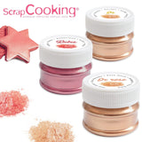 Scrapcooking - Sæt med 3 metallisk madfarve - Madfarve: guld, rosaguld og rubin - spiselig madfarve til bagning, kager, småkager, kager, chokolade - 4019