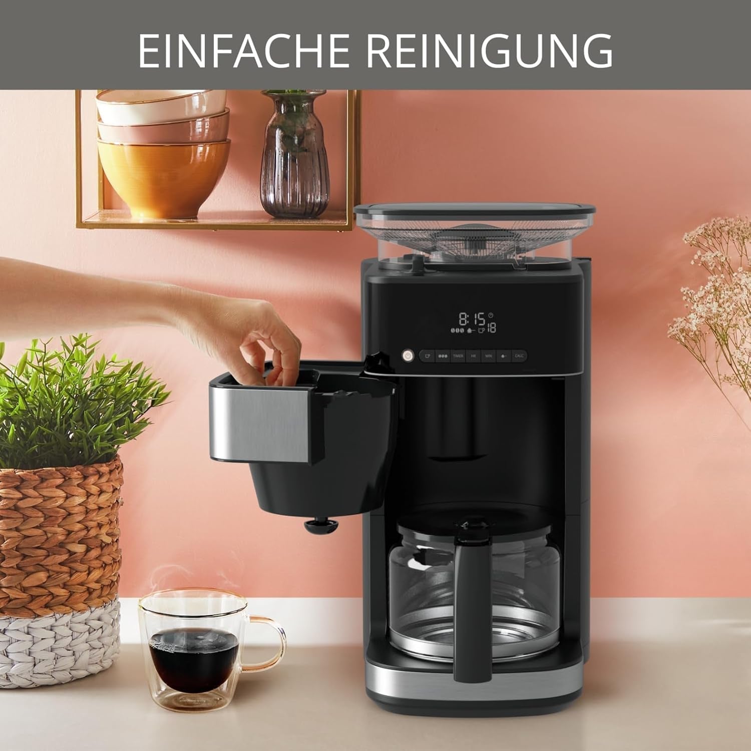 Krups Espressomaskine KM8328 Kværn med kværn | 24 timers timer | Kornbeholder 180 g | Kapacitet 1,25 l til op til 15 kopper kaffe | Autosluk funktion | 3 maleindstillinger | Sort