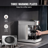 VEVOR kommerciel espressomaskine med 12 kopper filter med 3 glaskander og 3 varmeplader Espressomaskine i rustfrit stål med automatisk vandforsyning til restaurantkontorkaffe