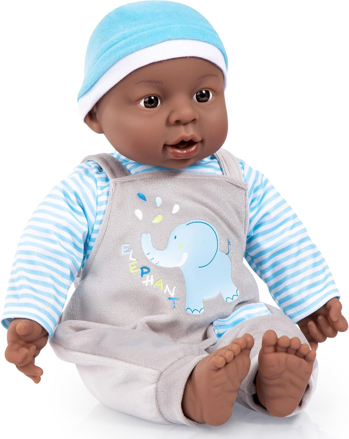 Bayer Design 94001AH interaktiv babydukke, dreng, taler, blød krop, 40 cm, mørkt læder, blå