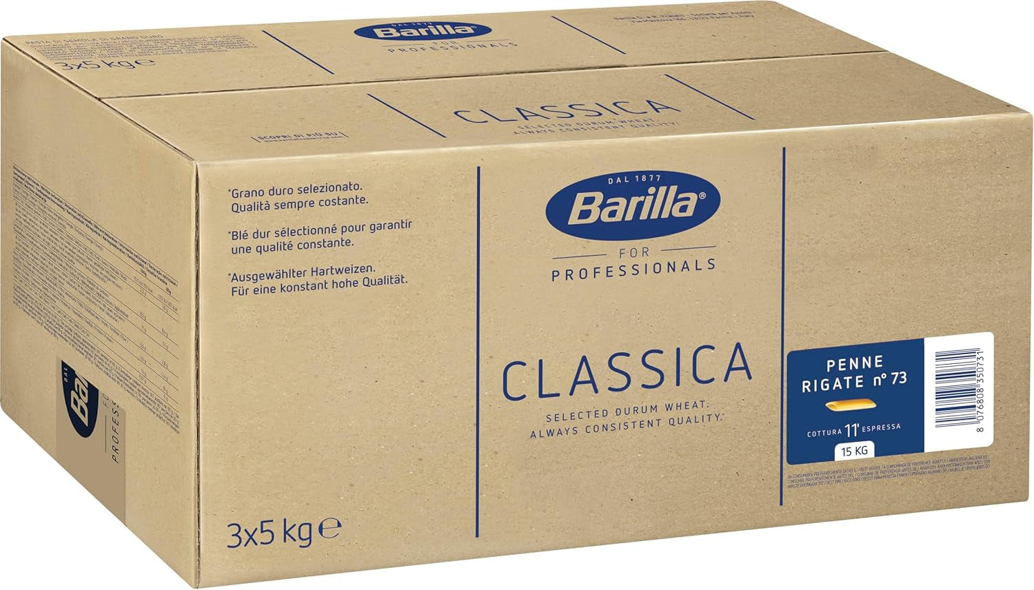 Penne Rigate Barilla durumhvede pasta n. 73 – Pakke med 1 (1x5 kg)