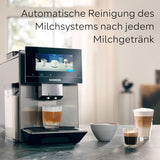Siemens EQ900 automatisk espressomaskine, stor TFT-farveskærm, 2 bønnebeholdere, 36 varme og kolde drikke, kold kaffe, super støjsvag, to kopsfunktion, appkontrol, rustfrit stål, TQ907D03