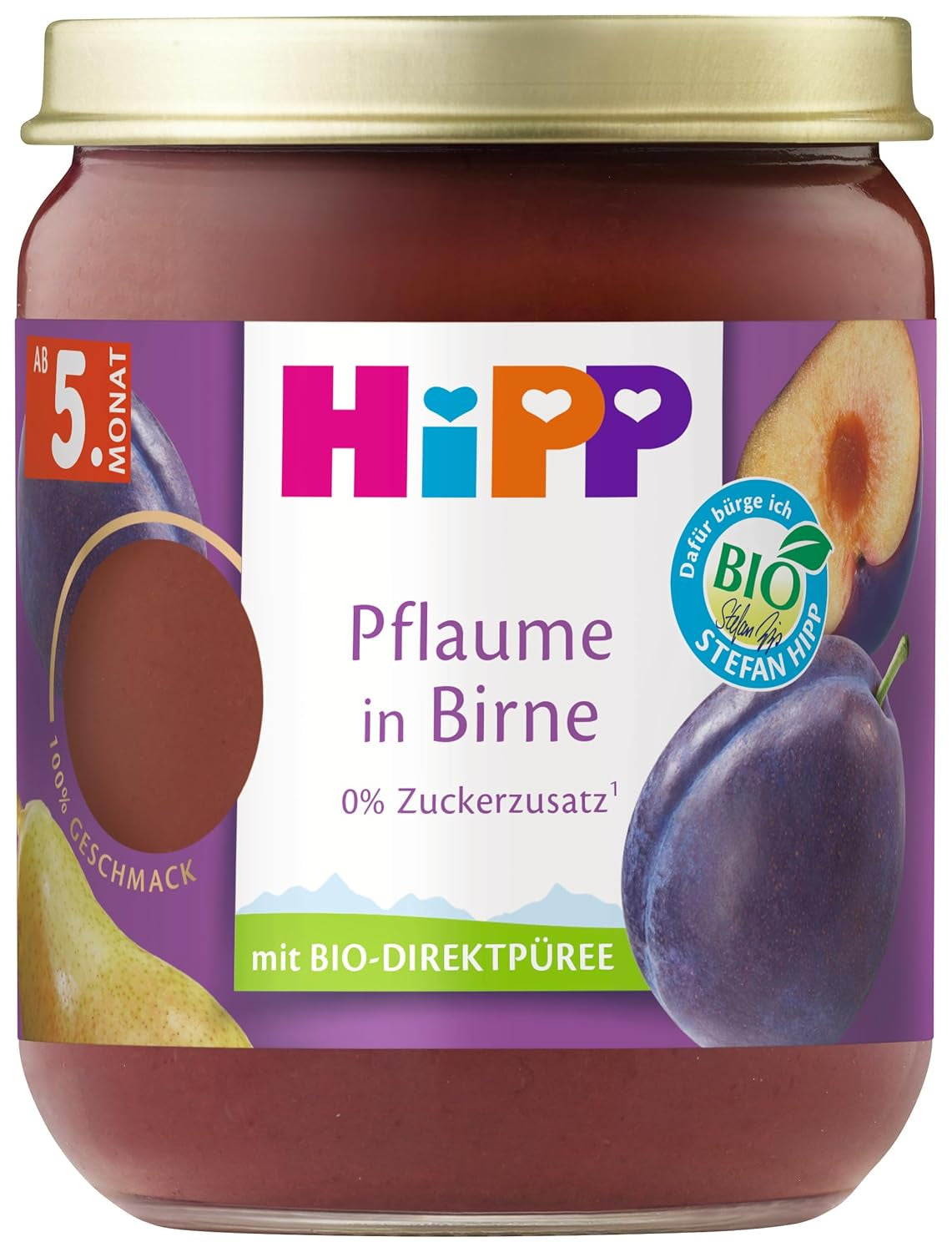 HiPP Økologiske Blommer med Pæresmag (6 x 160g), fra 5 måneder, uden tilsat sukker, særlig intens frugtsmag, af bedste økologiske kvalitet.