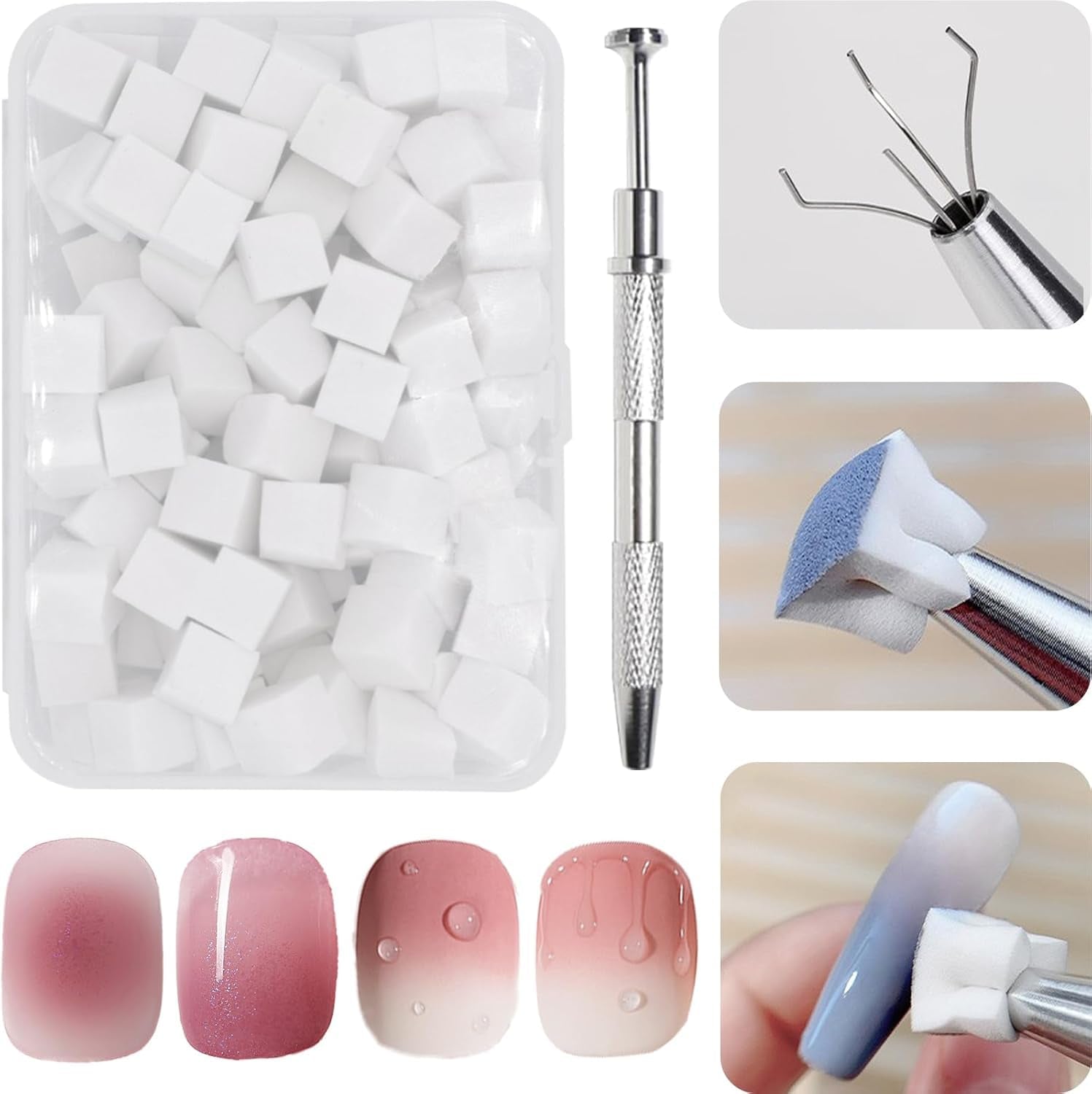 100 Stück Nail Art Schwamm Mit Metallgreifer, Sponge Brush Applicator, Sponge Nagel Pinsel, Nageldesign Zubehör Schwammpinsel, Verwendet, Um Eine Varavländ Von Gradient Nail Art Patterns Zu Ersetlen