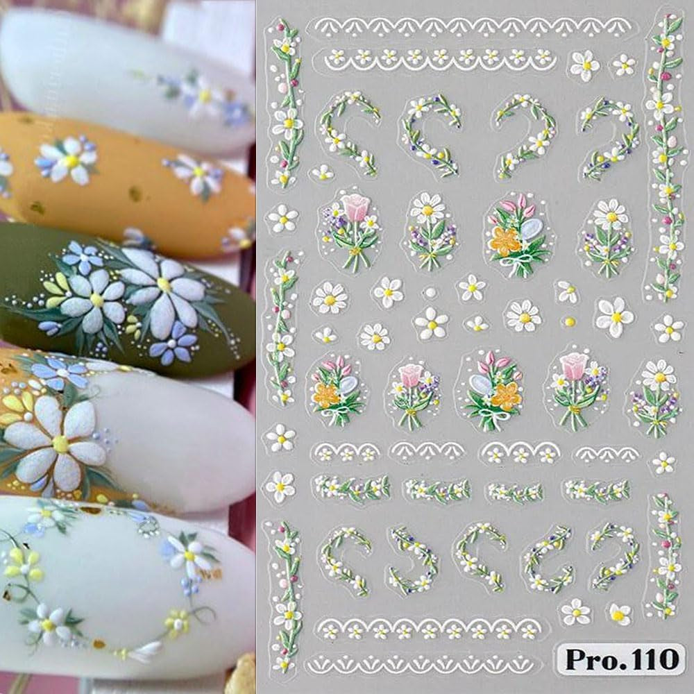 5 stk Geprägte Gänseblümchen Nagelsticker Selbstklebend Blumen Nagelaufkleber Gänseblümchen Schmetterling Nagel Sticker Nageldesign Aufkleber Nägel Zubehör Blume Nail Sticker Flower Nail Art Stickers