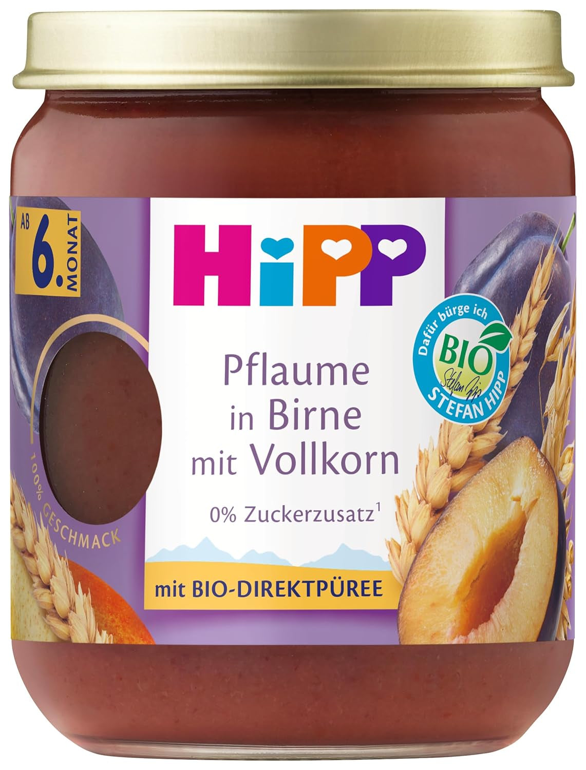 HiPP økologiske frugter og kornprodukter med pæreblommer og fuld hvede, 160 g, pakke med 6 (6x160 g)