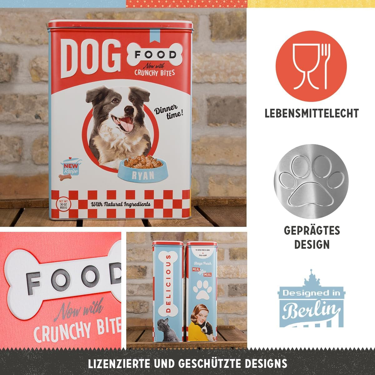 Nostalgic-Art Retro opbevaringsboks XL, 4 l, Hundemad - gaveidé til hundeejere, opbevaringsboks til tørfoder, vintage design Madopbevaringsbokse Naty Shop