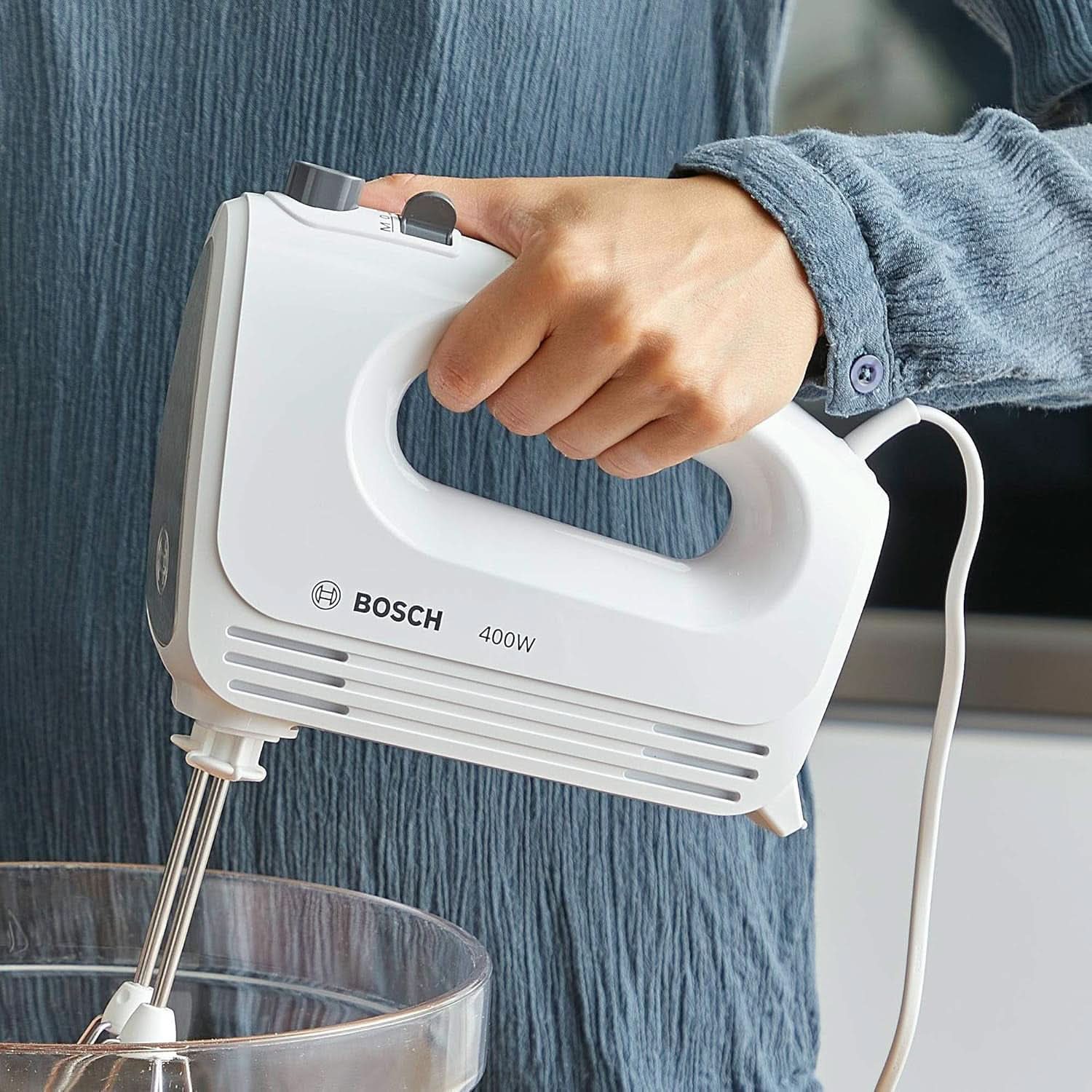 Bosch Hausgeräte Handrührer Clevermixx MFQ24200, 2 Rührbesen, 2 Spülmaschinengeeignet, 4 Stufen, Leicht, Leise, 400 W Weiß/Edelstahl Kitchen Naty Shop