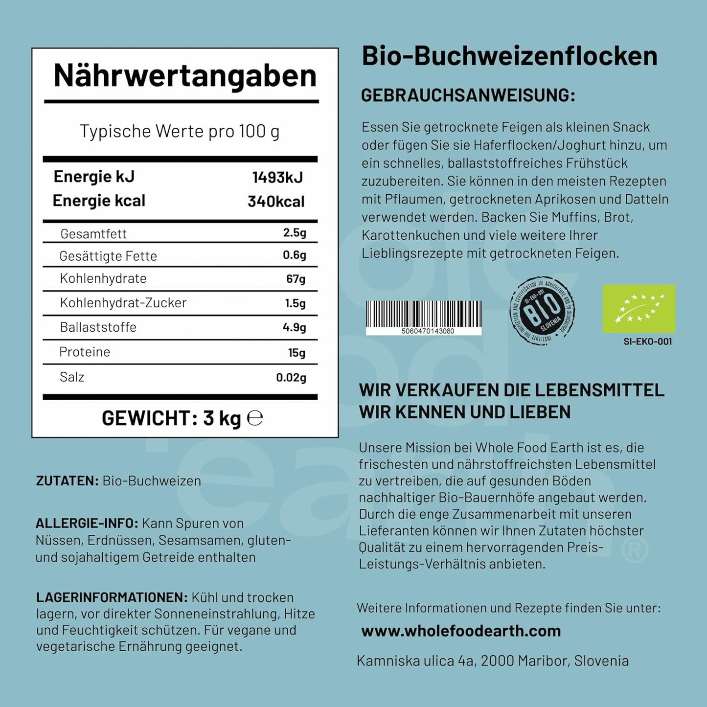 Wholefood Jord Økologiske Boghvede Flakes – 3 kg | Rå | Ikke-GMO | Vegansk | Kilde til fiber | Certificeret økologisk