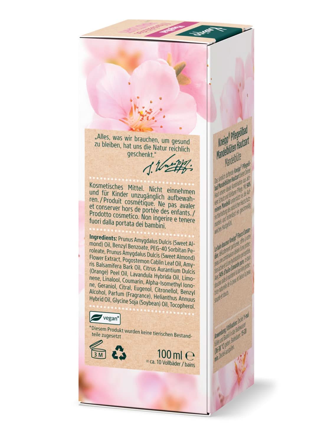 Kneipp, badeolie, med 94% ren mandelolie, til tør og følsom hud - 100 ml Brusebad og bad Naty Shop