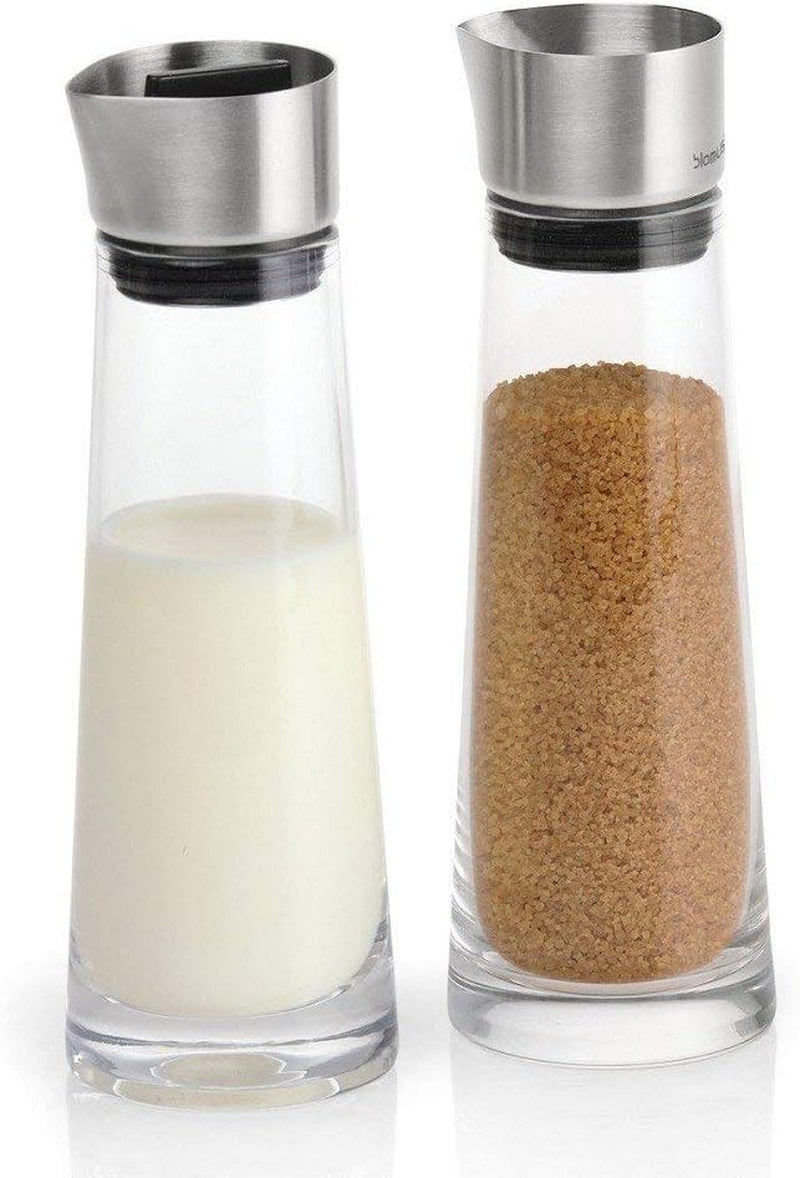 blomus -MACCHIATO- Glassukker- og flødesæt, kapacitet 180ml, låg i rustfrit stål, til te og kaffe, håndværk af høj kvalitet, eksklusivt udseende (H/B/D: 17 x 5,4 x 5,4 cm, Transparent, 63510)