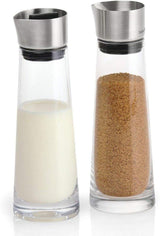 blomus -MACCHIATO- Glassukker- og flødesæt, kapacitet 180ml, låg i rustfrit stål, til te og kaffe, håndværk af høj kvalitet, eksklusivt udseende (H/B/D: 17 x 5,4 x 5,4 cm, Transparent, 63510)
