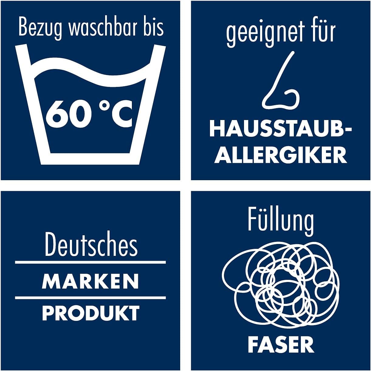 Irisette Noblesse pude - Made in Germany - Pude med aftageligt betræk lavet af ren bomuld, 80 X 80 cm, Oeko-Tex certificeret Naty Shop standard puder