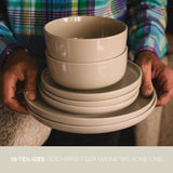 Porcelænsstel til 6, 18 stykker - stærkere og ridsefast end fajancetallerkener og -skåle, blank beige | Servicesættet indeholder 6 middagstallerkener, 6 desserttallerkener og 6 skåle -