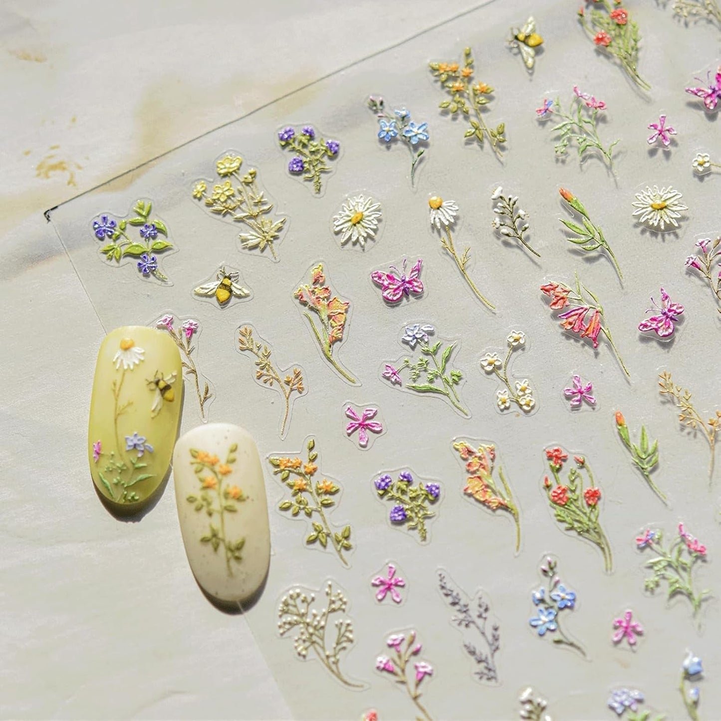 JMEOWIO 3D Nagelsticker Blumen Nail Art Sticker Selbstklebend Nagelaufkleber 5D Stereoskopisk Frühling Sommer Blumen Dekoration Nageldesign Tilbehør 1 Blatt