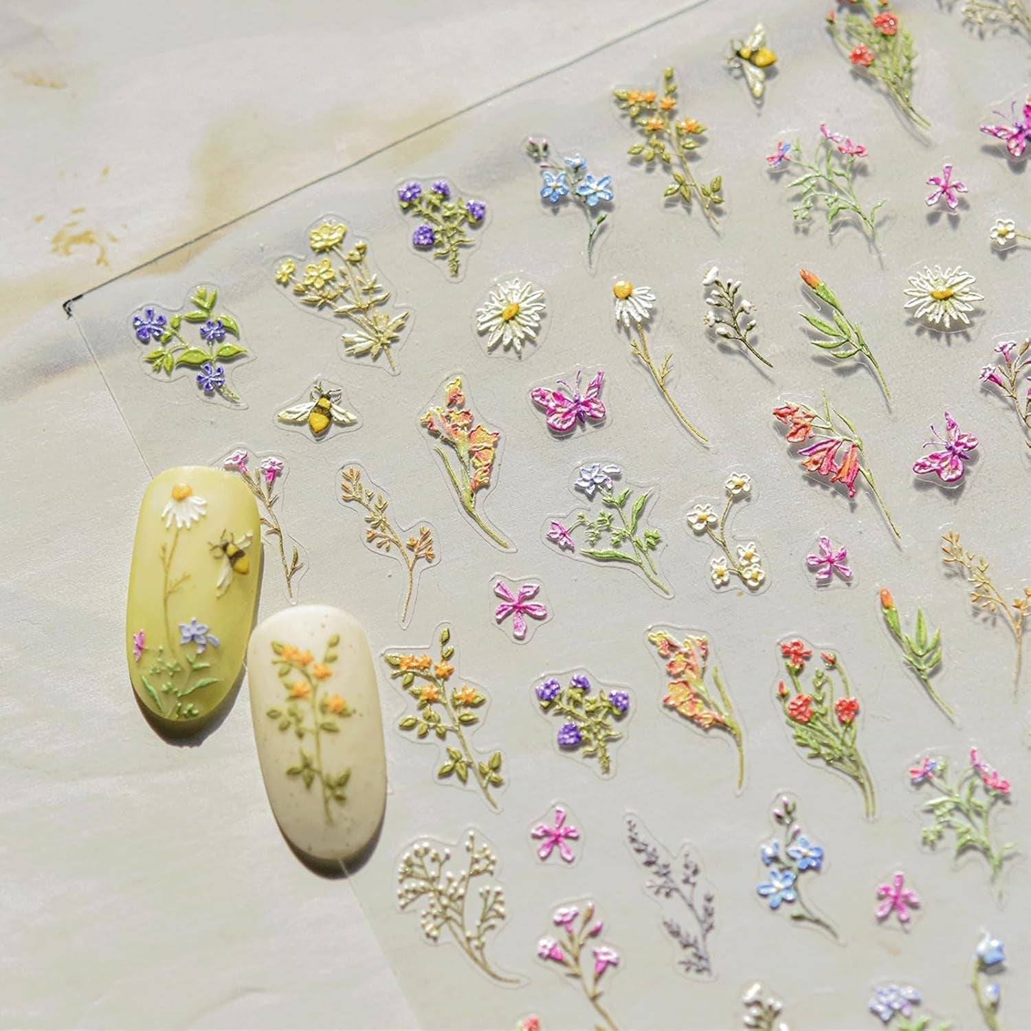 JMEOWIO 3D Nagelsticker Blumen Nail Art Sticker Selbstklebend Nagelaufkleber 5D Stereoskopisk Frühling Sommer Blumen Dekoration Nageldesign Tilbehør 1 Blatt