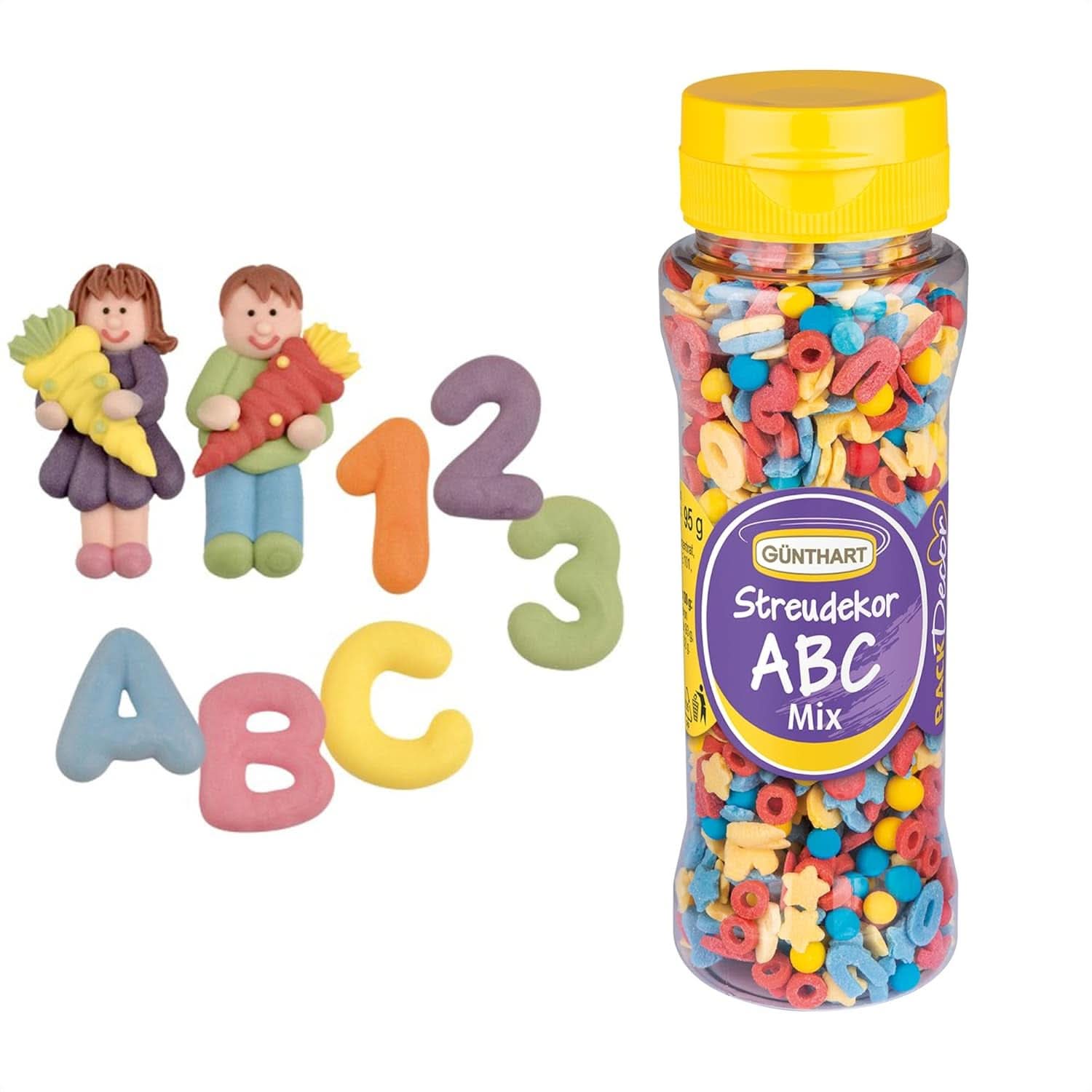 Günthart, 8 sukkerfigurer til skolestart og bogstaver, 115 gram Sprinkles Naty Shop