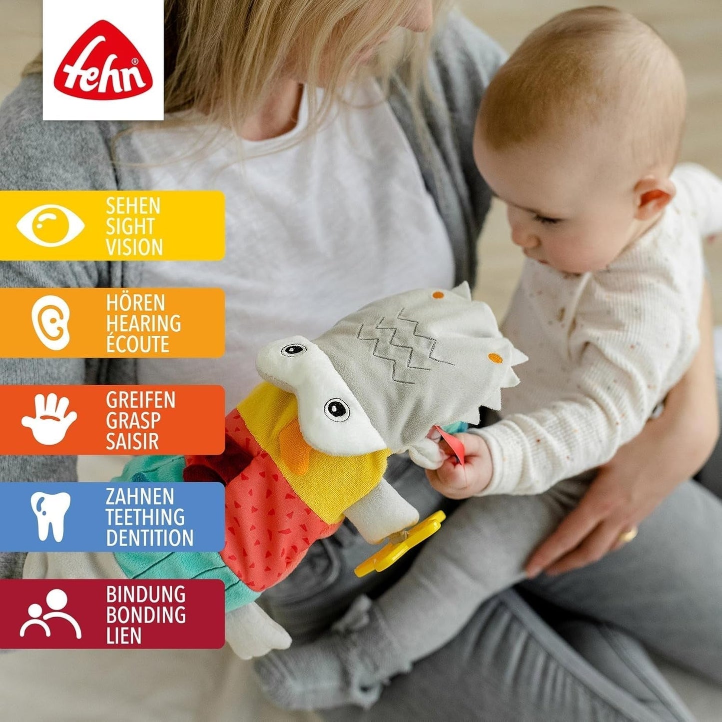 Fehn Baby Hånddukke Krokodille - Plys legetøj med rangle, raslende papir, bider og knirker - Baby hånddukke - Popping legetøj til babyer og småbørn 6+ måneder Babylegetøj Naty Shop