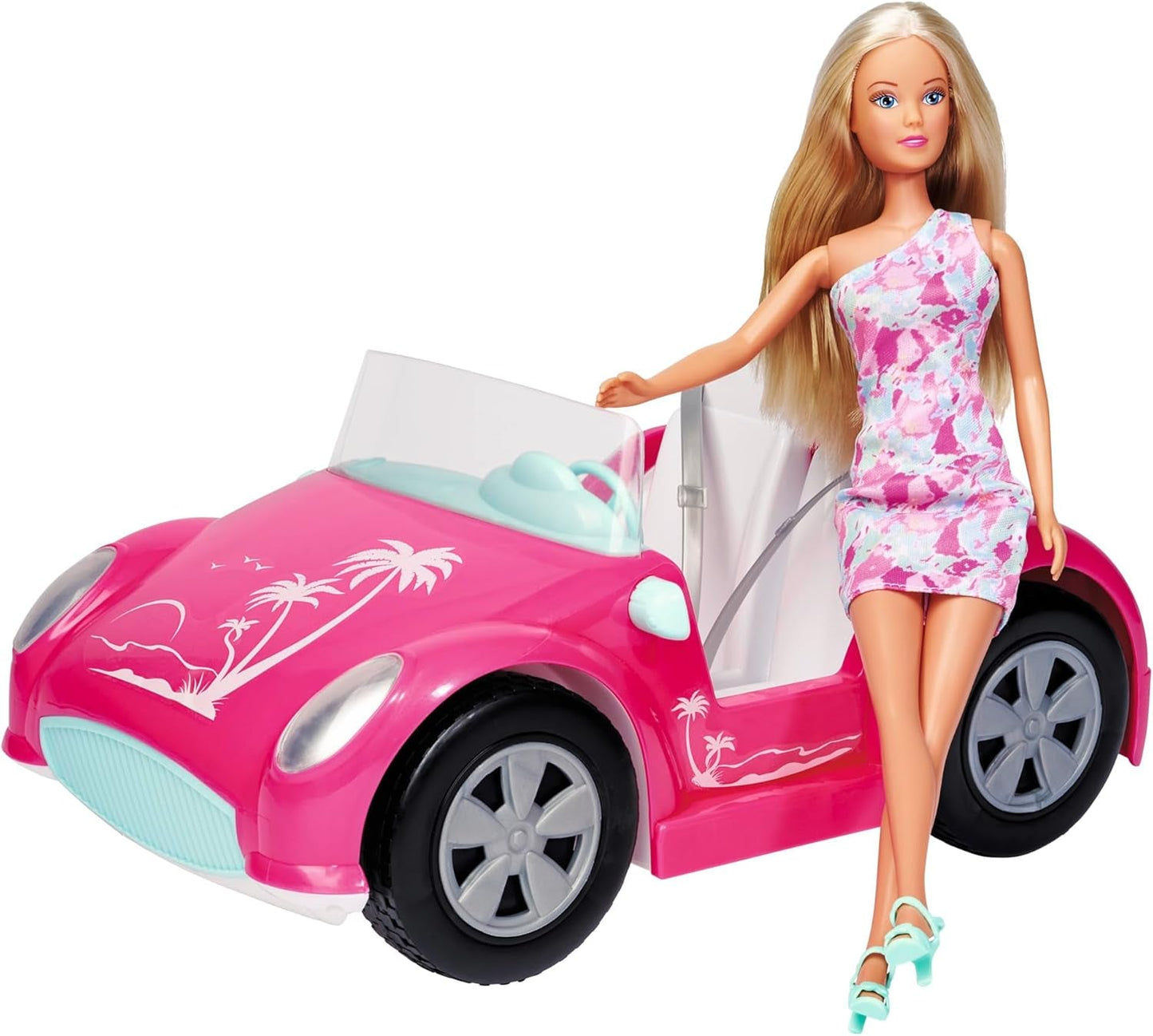 Simba Steffi Love Beach Car Doll i cool sommeroutfit med strandklapvogn 29 cm Alders 3+