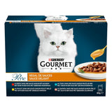 Perle | Sauceholder | Voksen kat | Oksekød, kylling, tun, laks | 12 x 85g | Friskhedsposer (emballagen kan variere)