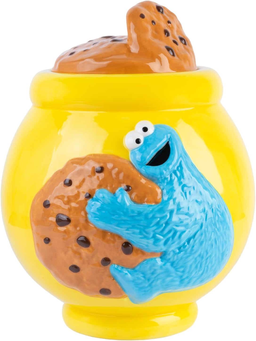Grupo Erik Keramisk kagekrukke Sesame Street Cookie Monster - Småkagedåse med låg Stor 21,0 x 27,0 x 22,0 cm Opbevaringskrukke med låg Officiel Sesame Street Merchandise Fødevareopbevaringsbokse Naty Shop Baloo