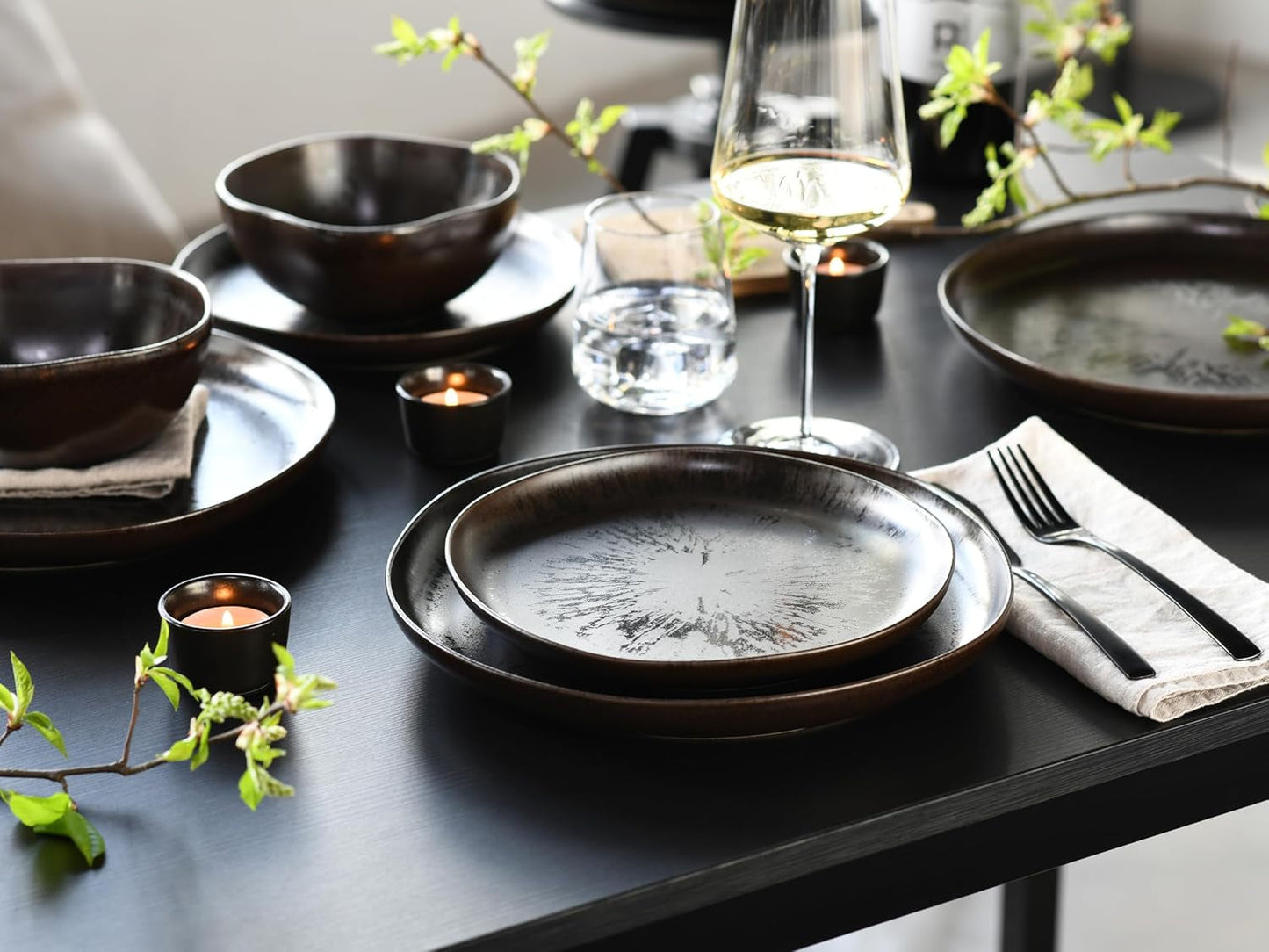 CreaTable, 21249, Natura Organic RUSTY Series, 12-delt porcelænssæt til 4, tallerkensæt i porcelæn, tåler opvaskemaskine og mikroovn, fremstillet i Europa
