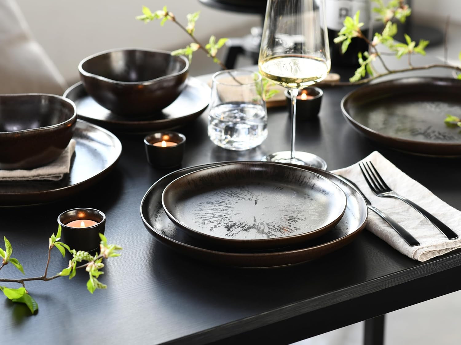 CreaTable, 21249, Natura Organic RUSTY Series, 12-delt porcelænssæt til 4, tallerkensæt i porcelæn, tåler opvaskemaskine og mikroovn, fremstillet i Europa
