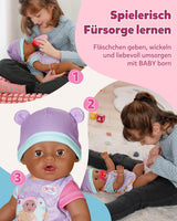 BABY Born Eva - babydukke 43 cm - 10 funktioner inklusive tilbehør og madras - Fungerer fuldt ud uden batterier - Velegnet til børn fra 3 år og derover