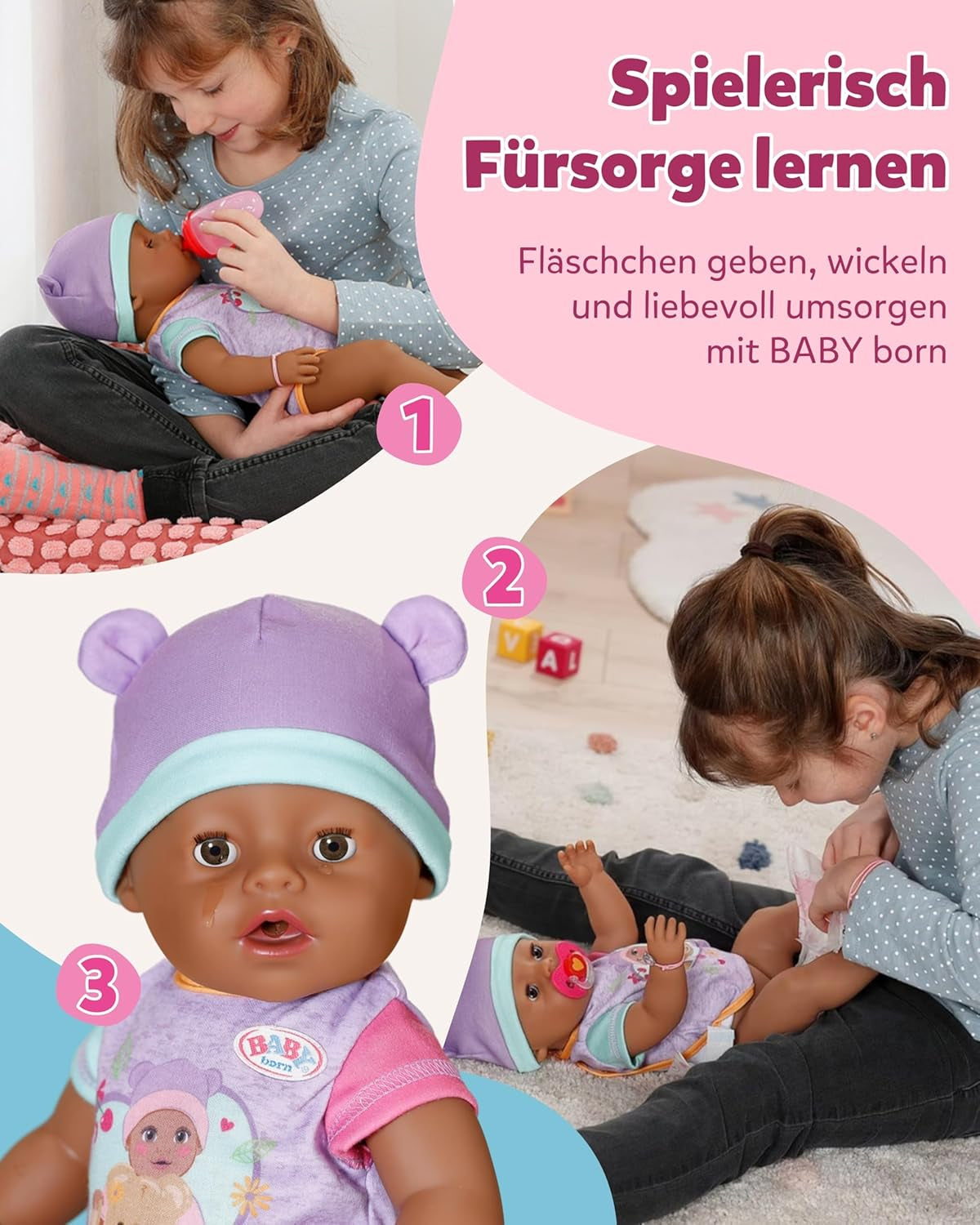 BABY Born Eva - babydukke 43 cm - 10 funktioner inklusive tilbehør og madras - Fungerer fuldt ud uden batterier - Velegnet til børn fra 3 år og derover