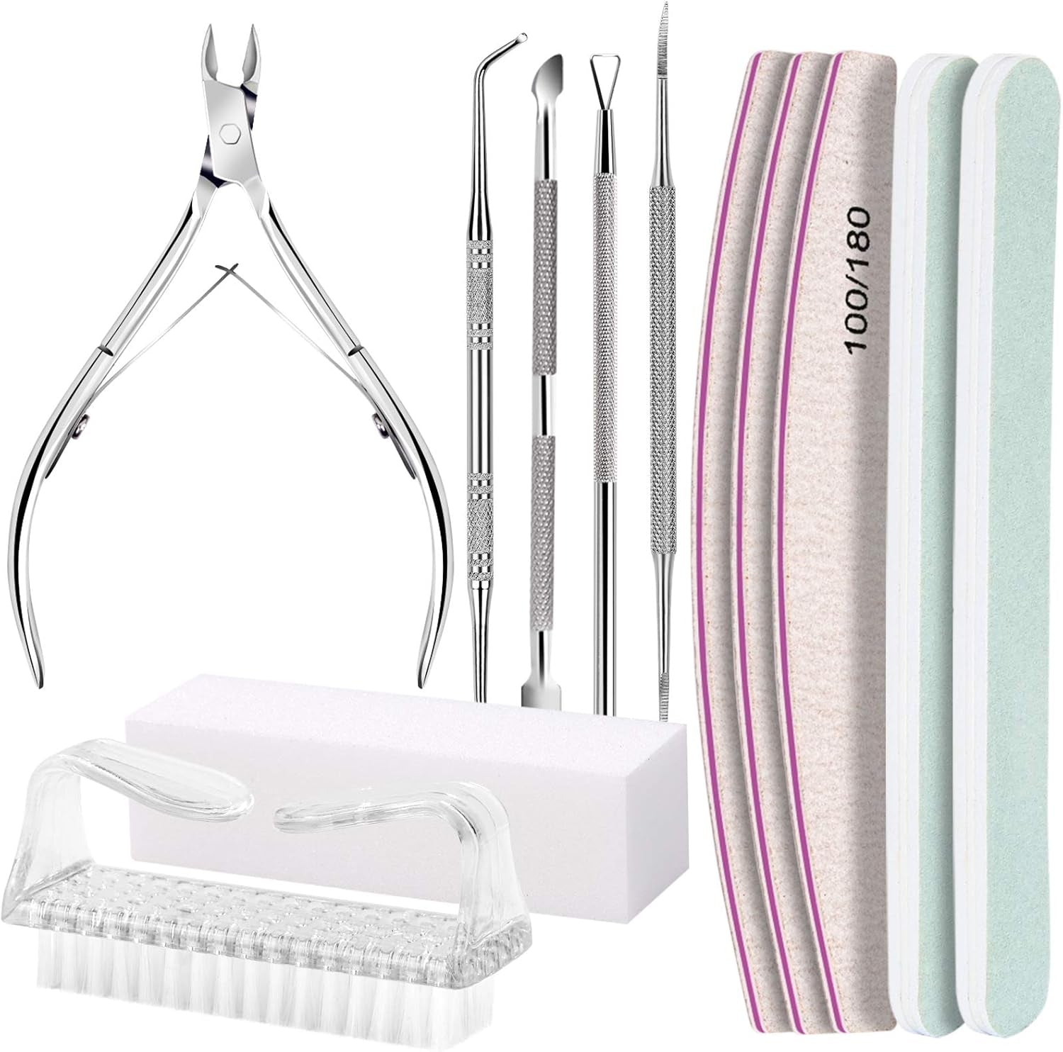 FANDAMEI Manicure Set, Buffer Für Nägel, Nagelfeile 100/180, Nagelfeilen Für Gelnägel, Nagelhautschieber, Buffer Für Gelnägel, Feilen Für Gelnägel, Nagelzange, Nagelfeilen Set, Maniküre & Pedicure Set