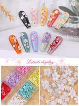 Kalolary Flowers Nail Art Charms, 3D Akryl Blomster til negle Fem kronblade Blomsterdekorationer Negle Gems Rhinsten Blandede metalperler til DIY Nail Art Design Smykkefremstilling (2 æsker)