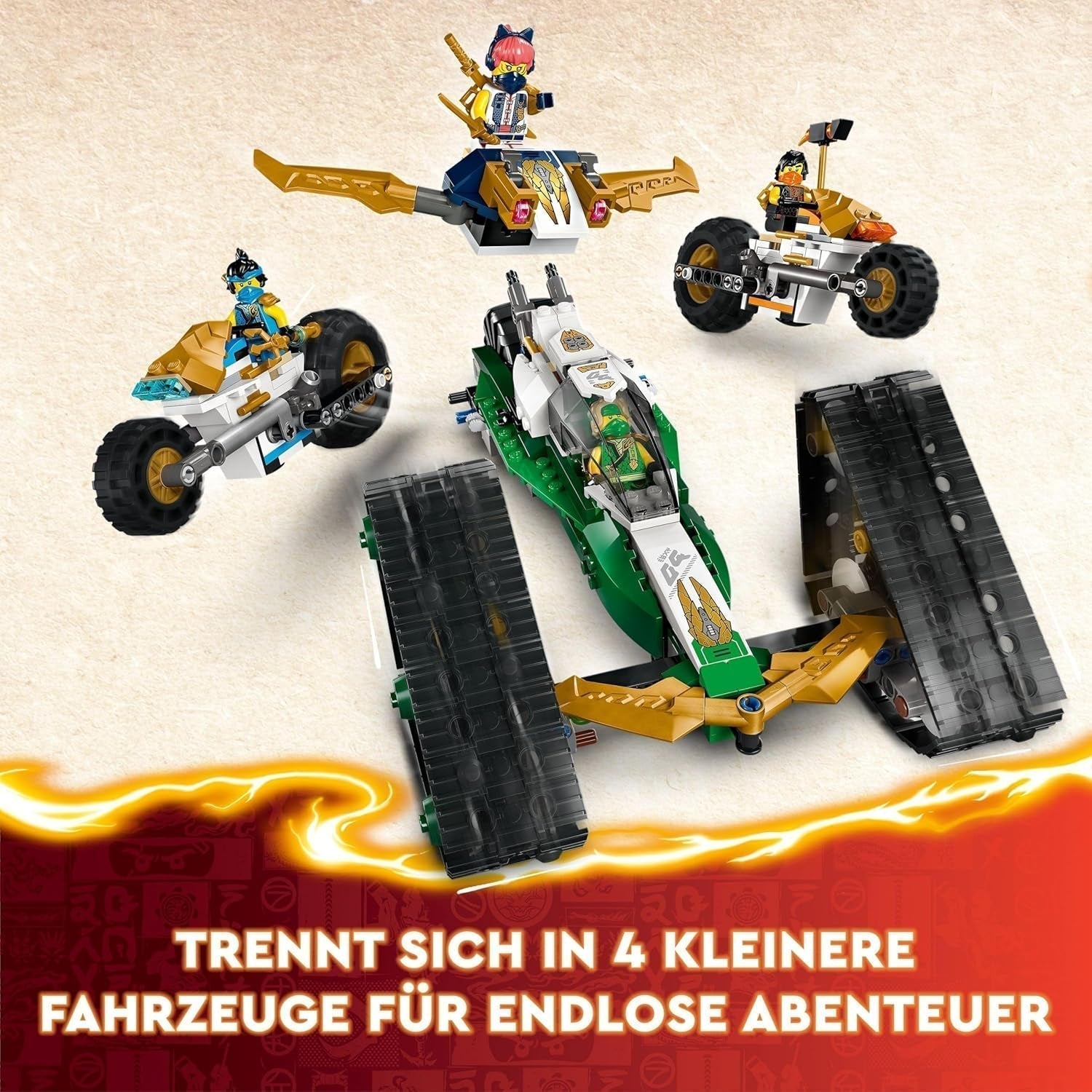 LEGO NINJAGO Ninja Team Combi Caterpillar 4 i 1 sæt med svævefly, racerbil og 2 motorcykler og 6 minifigurer Gave til drenge og piger Ninja legetøj 71820 byggesæt Besuche den LEGO-Store