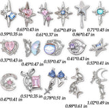 16 Stile Luxus Mond Stern Nagel Charms 3D Nail Charms Y2K Legierung Strasssteine ​​​​Bogen Schmetterling Nagel Schmuck Metall Nail Art Charms Nägel Glitzersteine ​​Nailart Rhinestones Nageldesign Zubehör