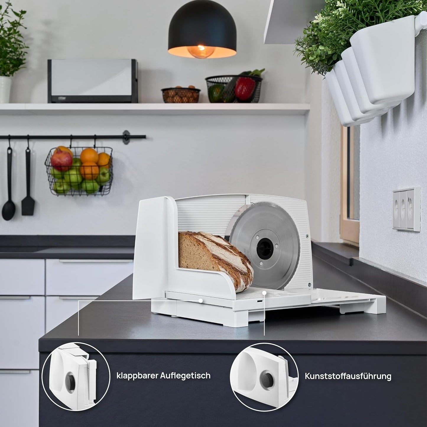 Ritter Markant 05 Multifunktionel sammenfoldelig elektrisk brødskæremaskine og -skæremaskine med økomotor Made in Germany Kværne- og skæremaskiner Naty Shop