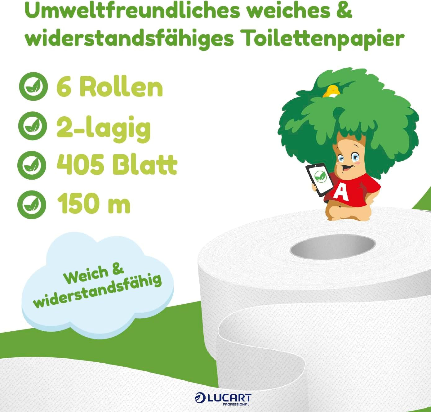 Jumbo Eco toiletpapirruller, 2-lags, håndvaskecreme med rensende, fugtgivende og udglattende formel - blomsterduft - 5L, 6 stykker (1-pakke)